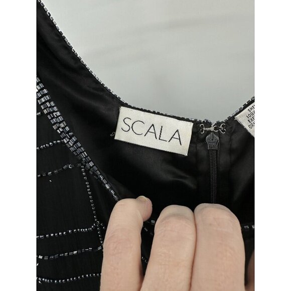 vintage 90s SCALA dress formal beaded cocktail 100% silk party evening black M - Picture 10 of 11